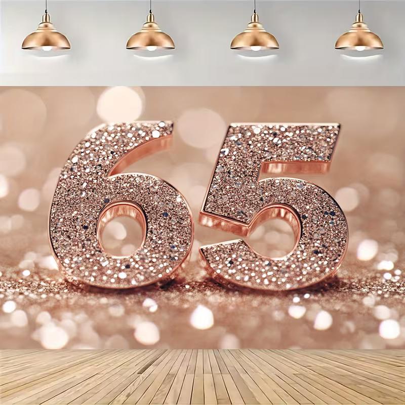 2D Flat Rose Gold 65th Birthday Backdrop for Home Party & Photo Booth
