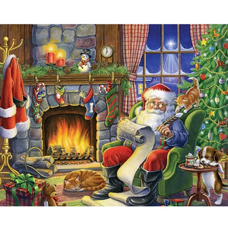 DIY 5D Diamond Painting Santa Claus Diamond Embroidery Winter Snow Tree Cross Stitch Full Round Drill Mosaic Christmas Gift