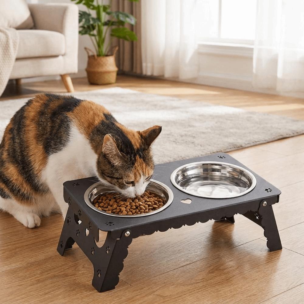 Foldable Raised Dog Double Bowl Removable Pet Feeding Station Pet Dining Table for Dogs Cats