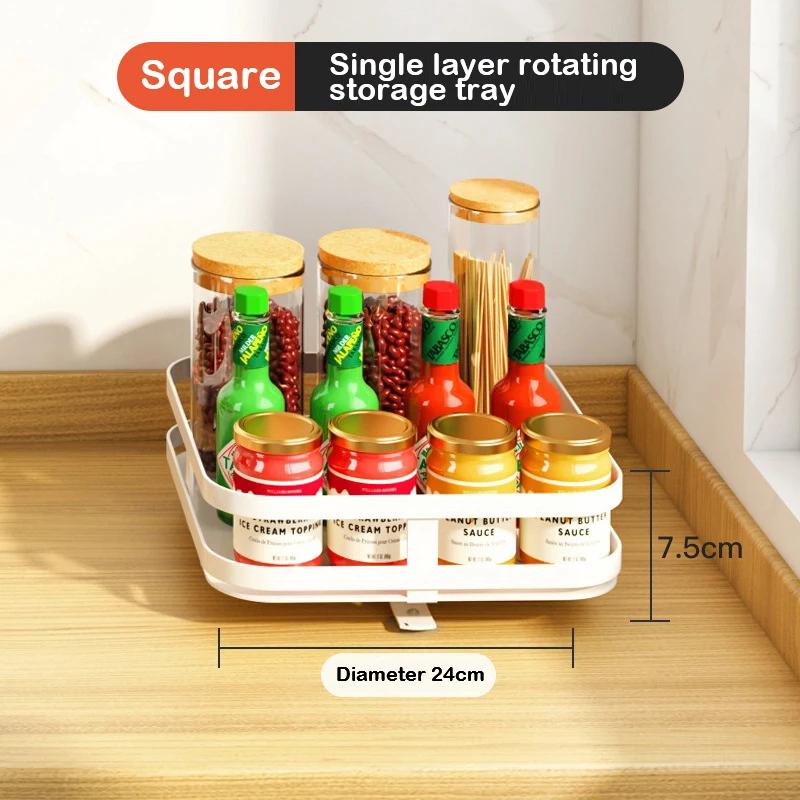 Rotation Condiment Rack Multifunctional Carbon Steel Flavour Storage Tray Round Seasonings Spice Organizer for Kitchen