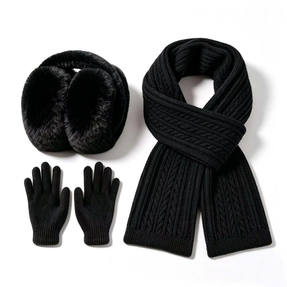 Elastic Woolen Neck Scarf Cold Proof Knitted Scarf Fashion Kids Earmuffs Scarf Gloves Set  Daily