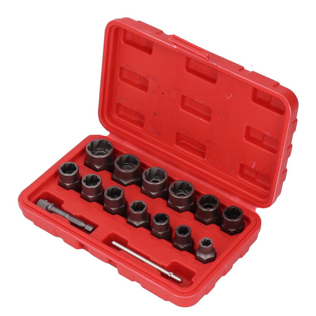 15 Pcs Set Bolt Extractor 1 4 to 3 4 Inch Cr Mo Steel Damaged Bolt and Nut Remover Extension Rod Kit