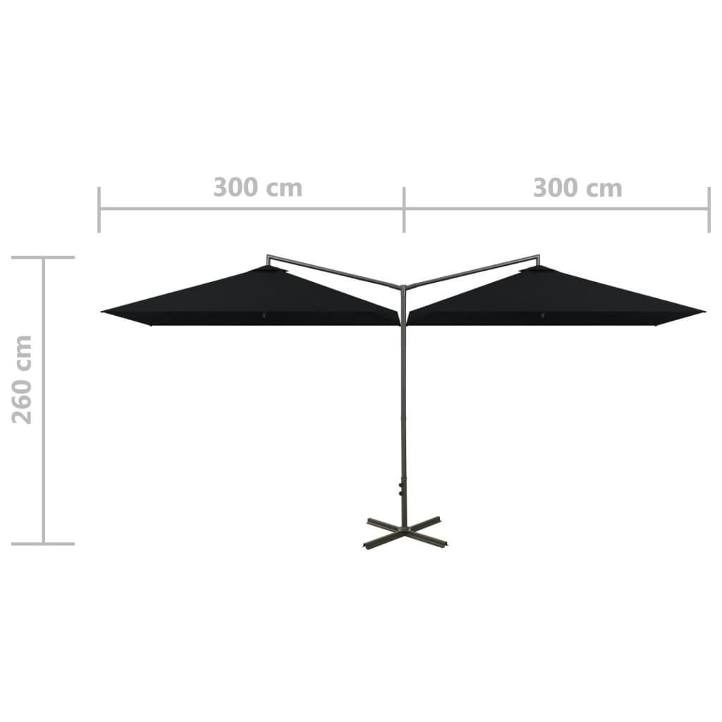 Double Sun Umbrella with Steel Pole 600 x 300 cm Black