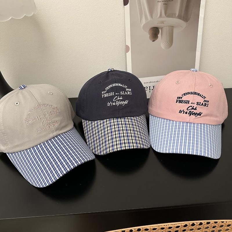 Letter Embroidery Niche Contrasting Color Plaid Brim Baseball Cap Cap Children Spring and Summer Versatile Soft Top Cap Tide