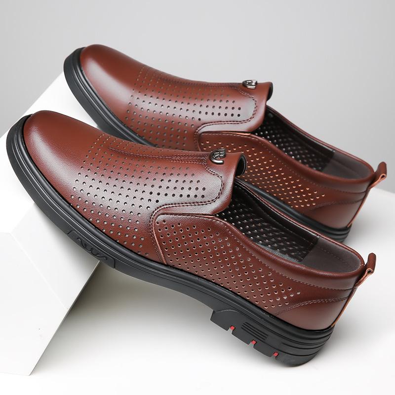 Fashion 2024 New Genuine Leather Men Leather Shoes Fashion Casual Hollow Out Sandals Male Designer Non-slip Soft Bottom Shoes for Men
