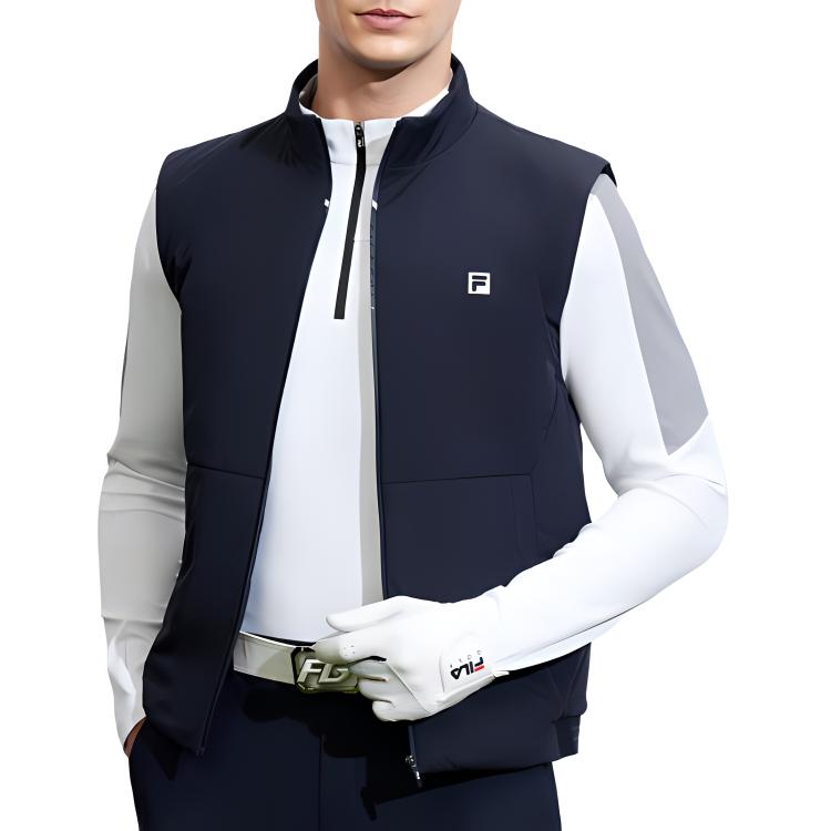 FILA Golf Series Letter Print Stand Collar Sports Cotton Vest Men Vests Legendary-Blue A11M415903F-NV