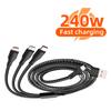 3 In 2 240W Fast Charging Cable 1.2M Multi USB Port Charging Cord For Micro USB Type C For iPhone Samsung HUAWEI