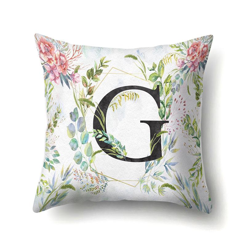 Polyester Pillowcase Green Leaf Decorative Print Pillowcase 26 English Letter Cushion Cover