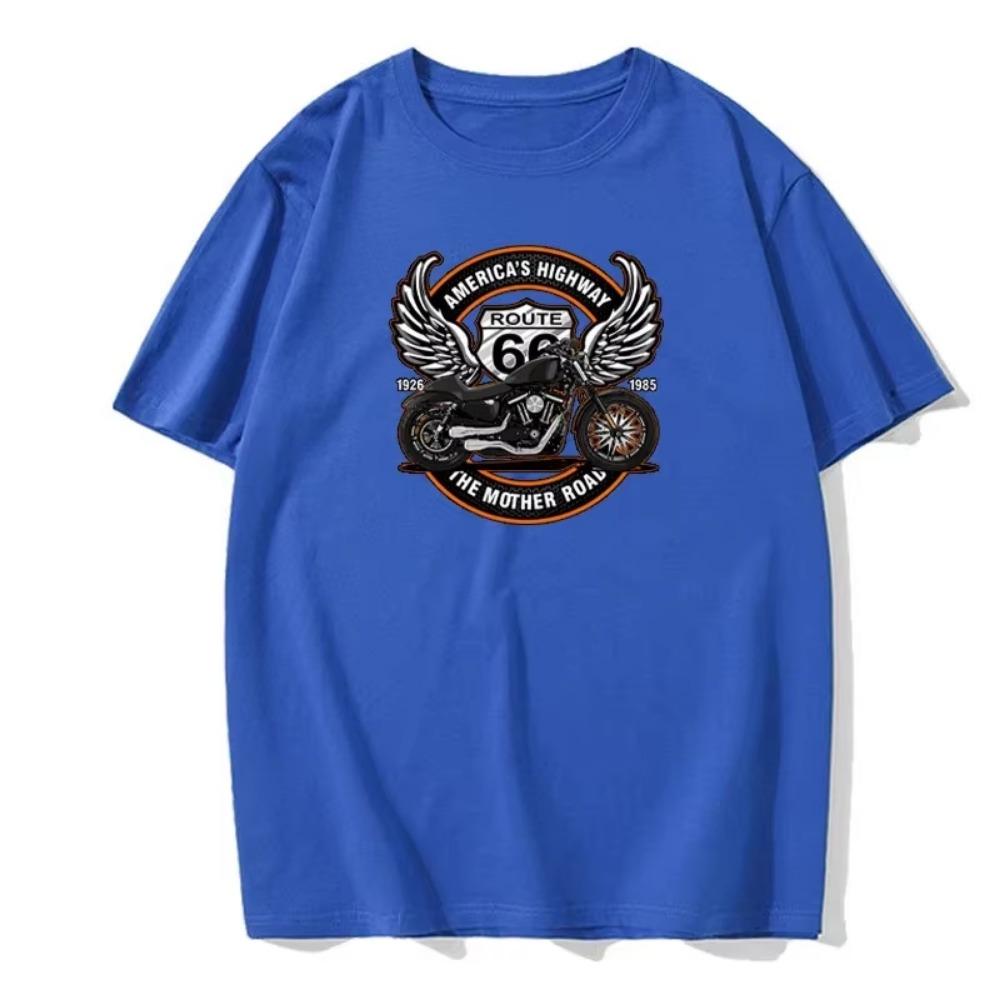 Men Round Collar 100% Cotton T Shirt Route 66 Mother Road Oldschool Tee Shirt European Code Tops Americas Highway T-Shirts