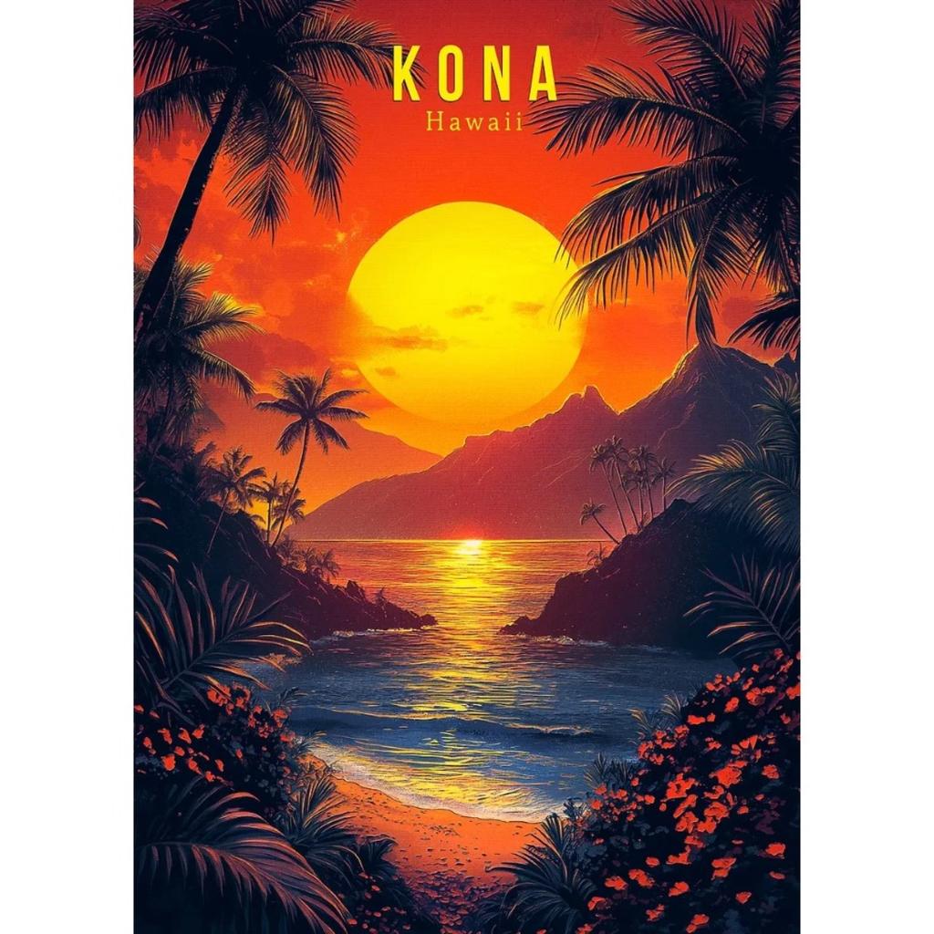 Hawaii Travel Posters Oahu Waikiki Sunset Vintage Tropical Prints Beach Ocean Canvas Painting Wall Art Pictures Home Room Decor