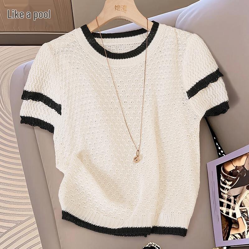 Women s Color Block Knit Short Sleeve Top One Size