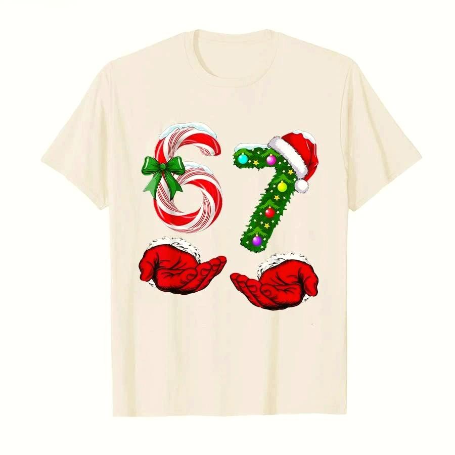 Funny 67 Christmas 6 7 Meme Pajamas Holiday Gen Alpha Slang Cartoon Printed Tshirt for Women T Shirts Short Sleeve Clothing