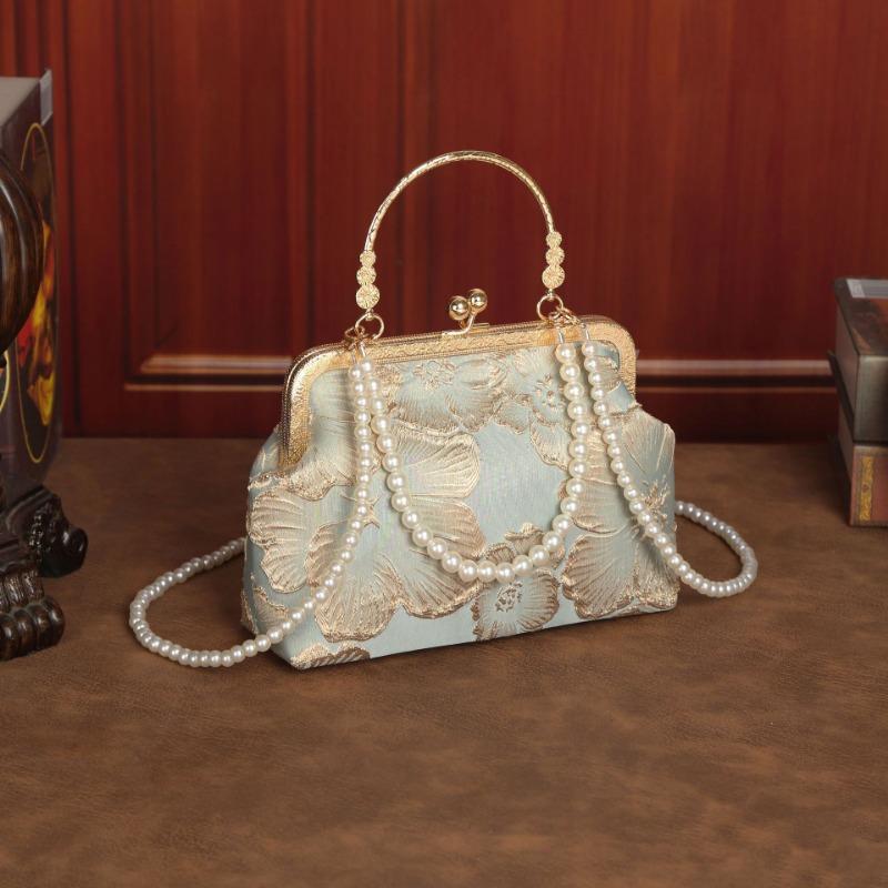 Cheongsam bag temperament elegant dinner clip bag solemn portable mouth gold bag pearl bag crossbody