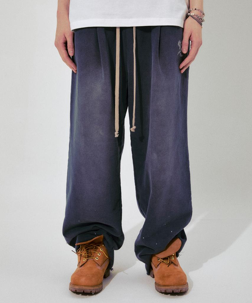 FLAVORISM Vtg Washed One Tuck Wide Sweat Pants (Faded Navy)