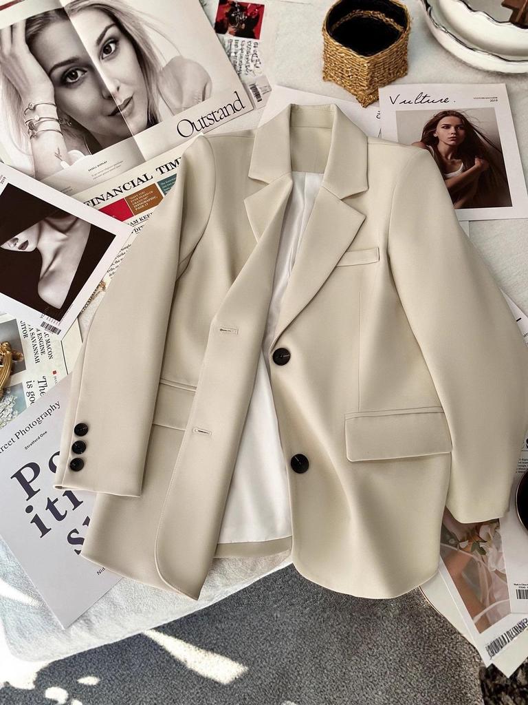 Korean Style Off-White Blazer for Women - Autumn 2025 Influencer Street Style Casual Suit