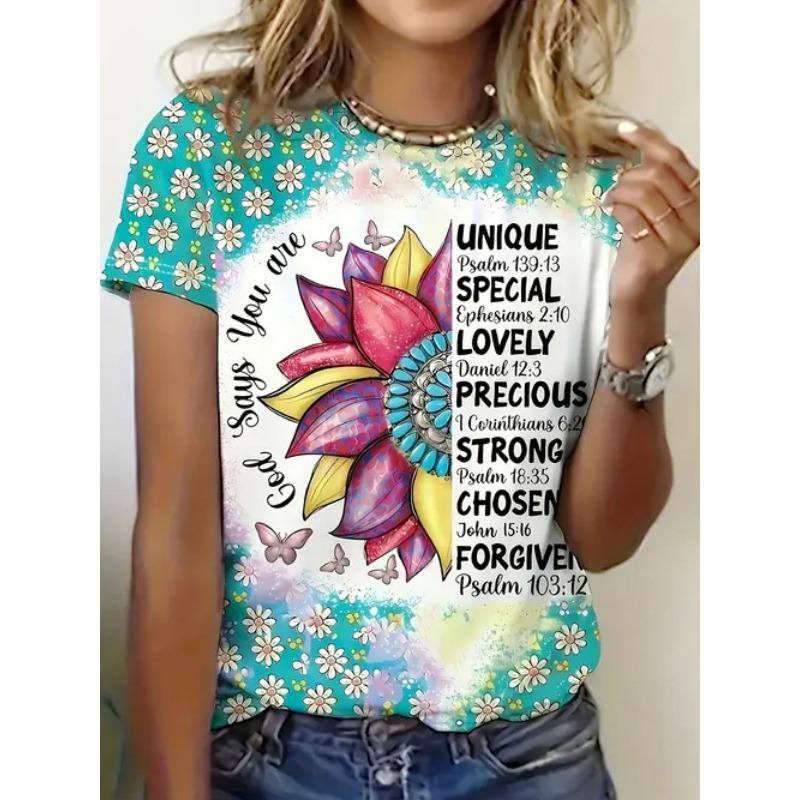Women's Summer Casual Versatile Design 3D Printed Round Neck Short Sleeved T-shirt