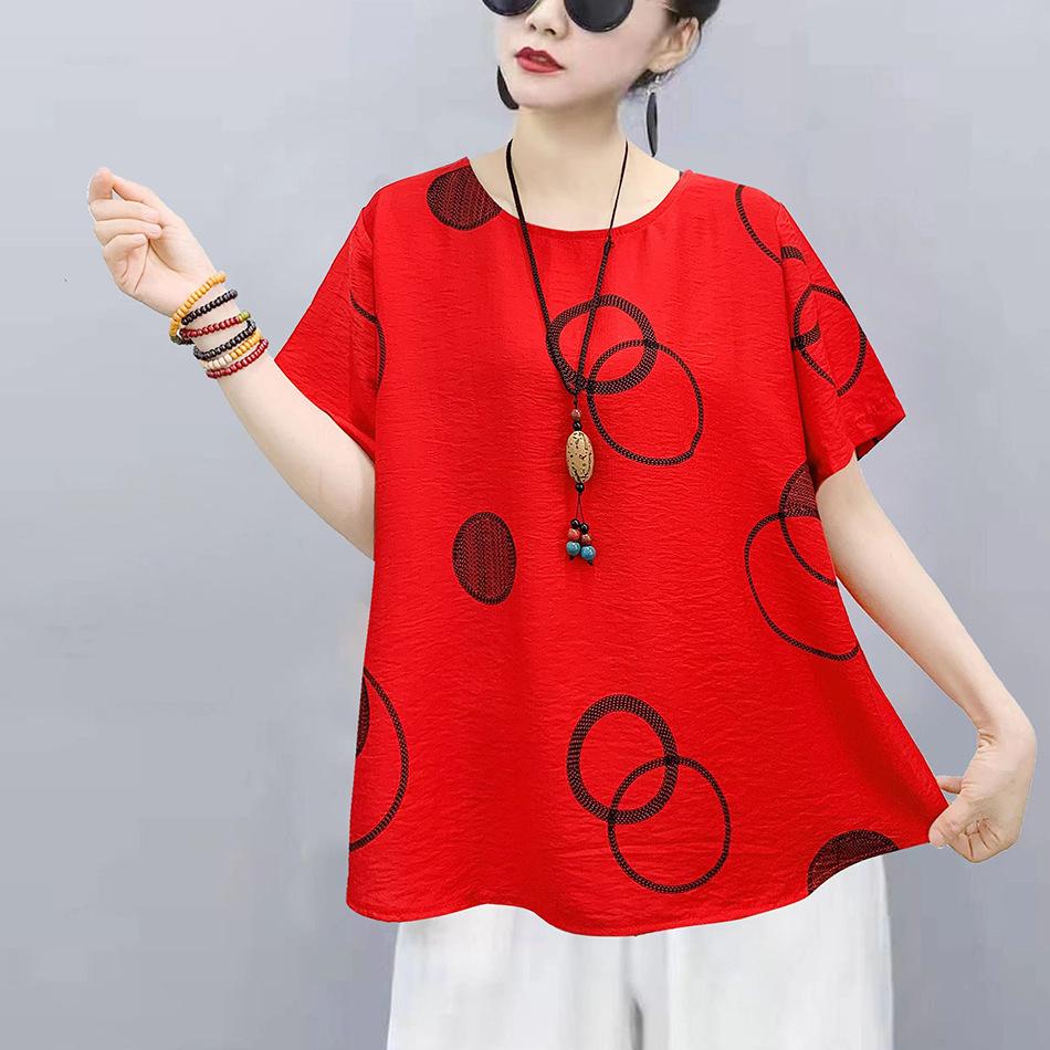 Chinese Women's Chinese Style T-shirt Long-sleeved Loose Cotton Short-sleeved Summer Blouse Ethnic Style