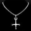Satanisches umgedrehtes Kreuz Dreizack Dämonische Halskette für Damen Herren Edelstahl Silberfarben Statement-Halsketten Schmuck
