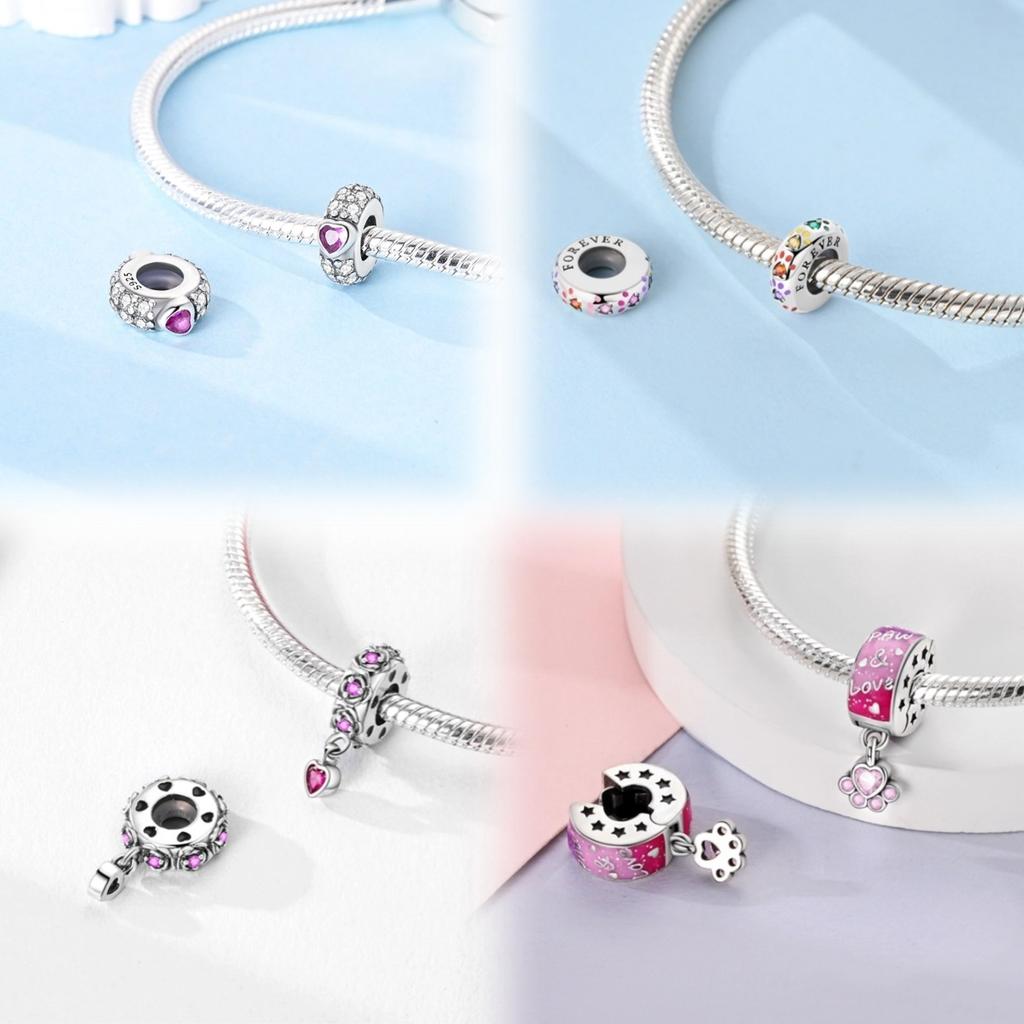 Retro Round Clip Charms Copper Original Zircon Cat Paw Love Forever Spacer Charm Stopper For Diy Jewelry Bracelet