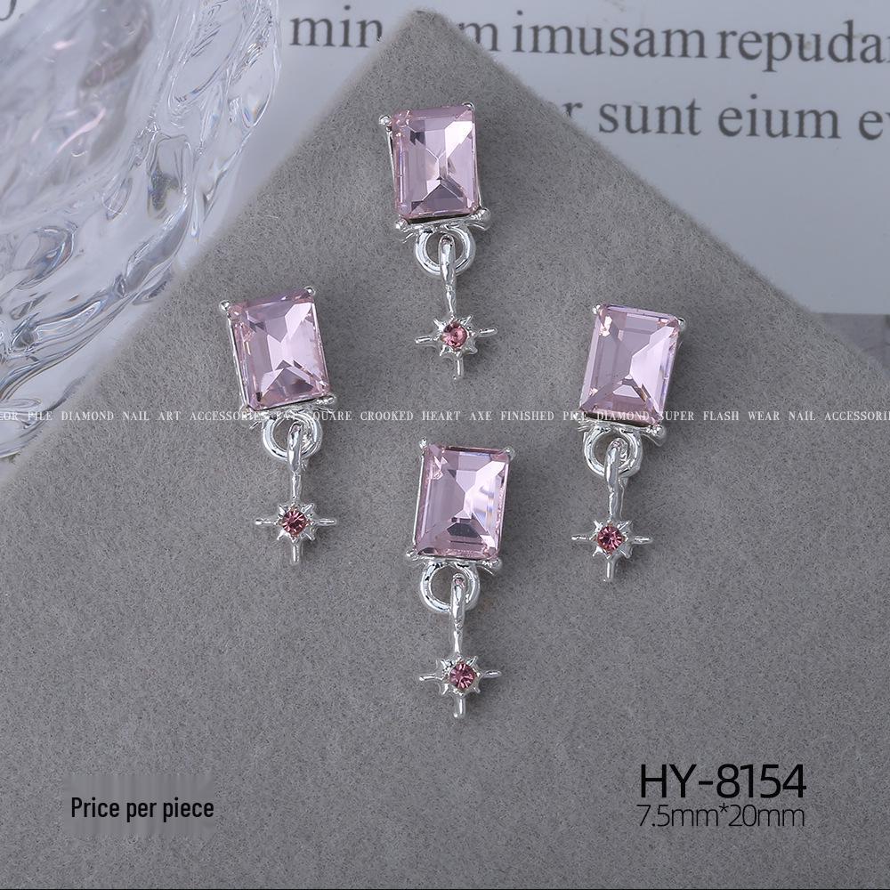 Silver Star Moon & Pink Heart Tassel Nail Rhinestone Ornaments