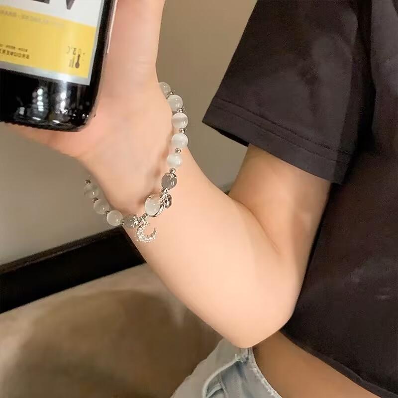 ins gray moonlight opal bracelet women's simple bell pendant girlfriend birthday Douyin same style