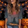 Women's Fashion Short Sleeve V Neck Halloween Print Tunic Top for Casual Wear