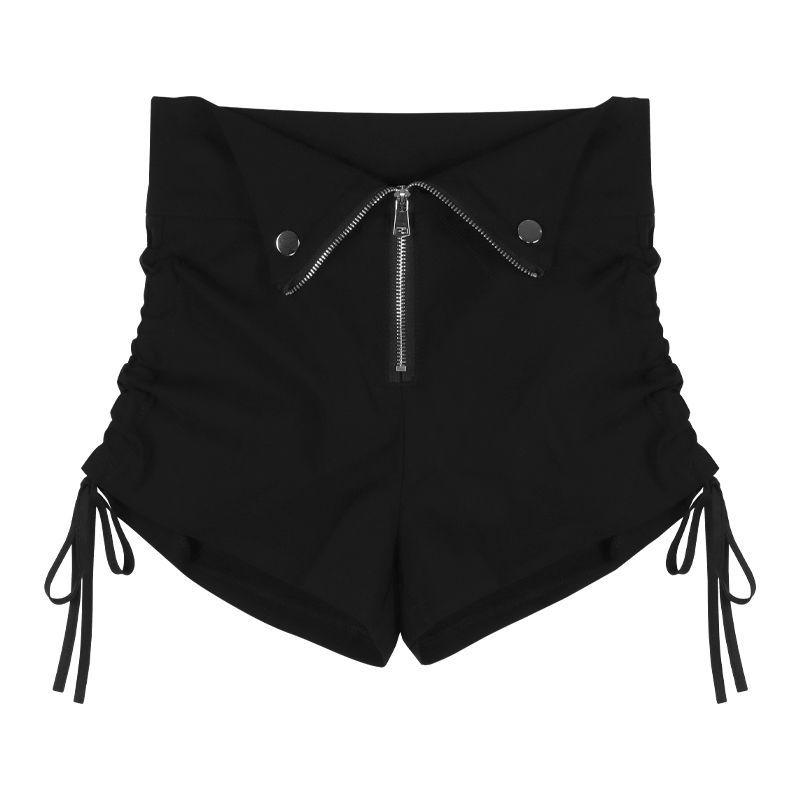 

Spicy Girl Plus Size High-Waist Black Drawstring Slimming Wide-Leg Casual Shorts S 80-90 lbs чёрный