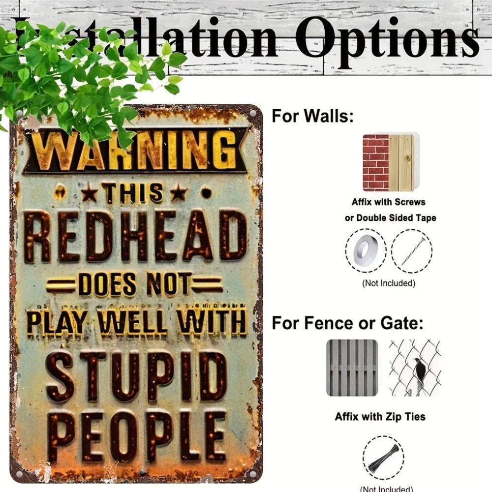 Redhead Humor Aluminum Sign - Warning Wall Decor Plaque, Indoor/Outdoor Durable Metal Art for Home Decor