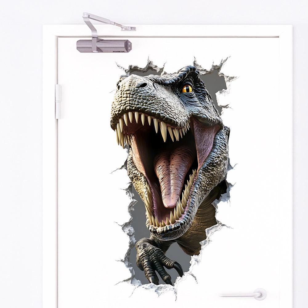 3D Dinosaur Breaking Through Wall Self Adhesive Sticker for Kids Boy Bedroom Door Wall Home Decor