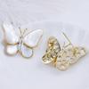 Gold-Plated Natural Shell Butterfly Brooch with Zirconia Flower - Elegant Women's Accessory