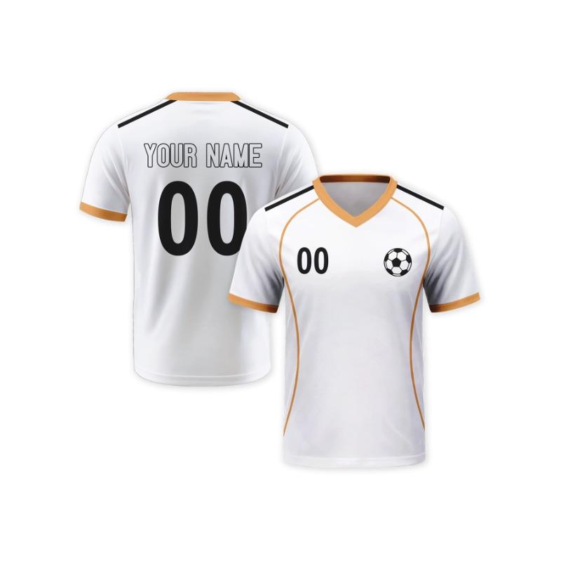 Custom Football Jersey with Logo Name Number Personalized Soccer Jerseys White Gold Soccer Team Shirt for Men Kids Women Fan