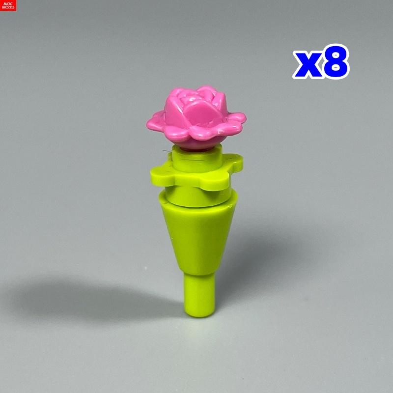 

MOC Bricks Holding Rose in hand 4cm Figure Red Yellow Pink Flower Single Buildings Blocks Accesories Chilren s Playthings