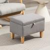 16L Linen Storage Ottoman Padded Footstool with Rubberwood Legs for Storage Box, Bed End, Shoe Bench, Seating, Light Grey