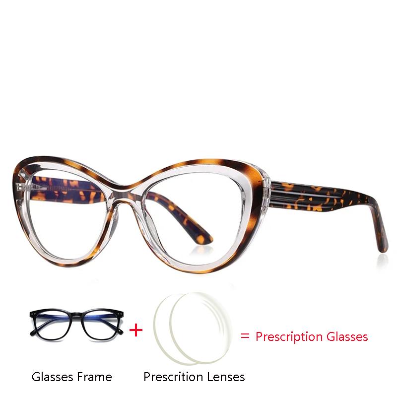 Leopard Frame Oval Optical Glasses Anti Blue Rays Photochromic Shortsighted Hyperopia Progressive Eyeglasses