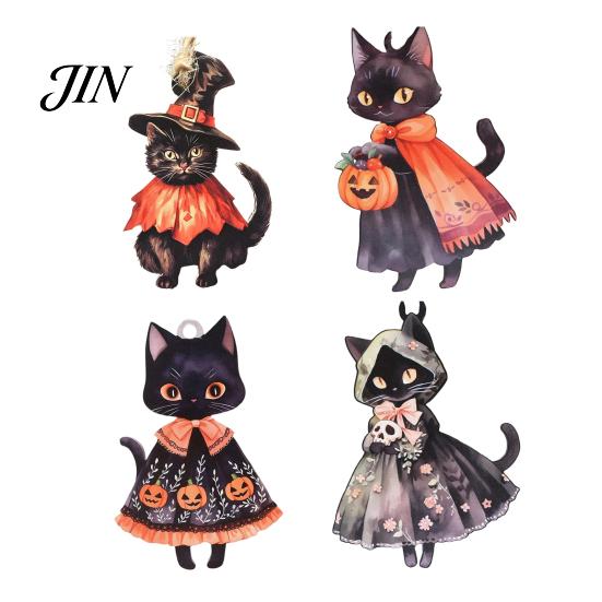 Watercolor Witch Cat Wood Decor Halloween Wooden Hanging Ornament, Decorative Pendant, Party Cute Holiday Favors for Tree And Window Pumpkin Sign