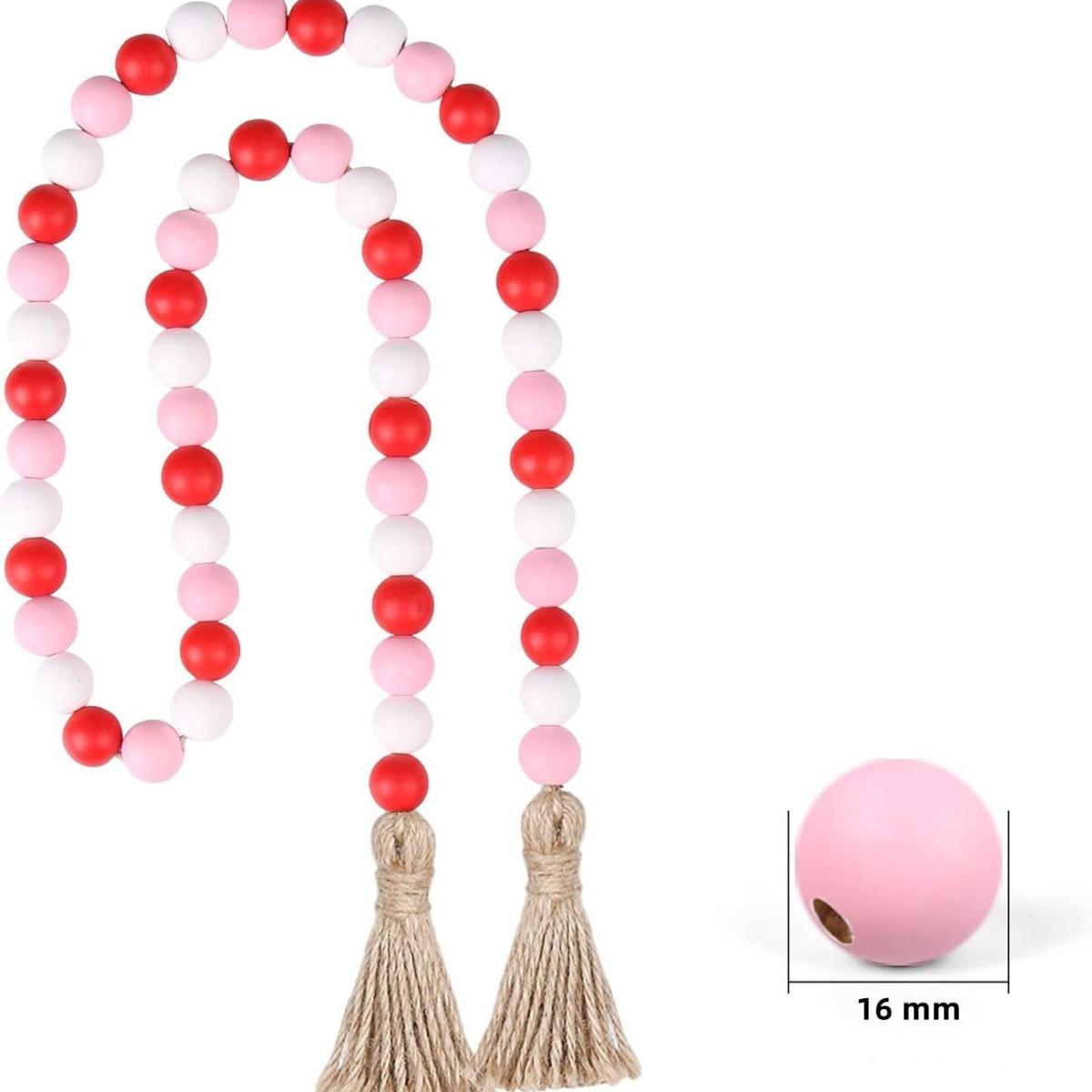 

Гирлянда из деревянных бусин 1,5 м с кисточкой, деревенский декор из деревянных бусин, большие настенные подвесные бусины для фермерского дома розовый