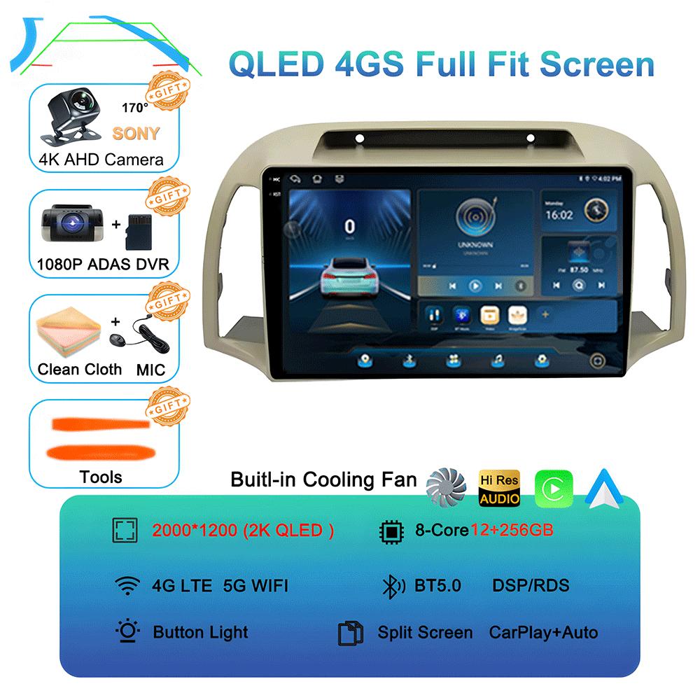 Android 14 Carplay WIFI+4G For Nissan March Micra K12 2002 2003 2004-2010 Car Radio Multimedia Player GPS Stereo 2din Head Unit
