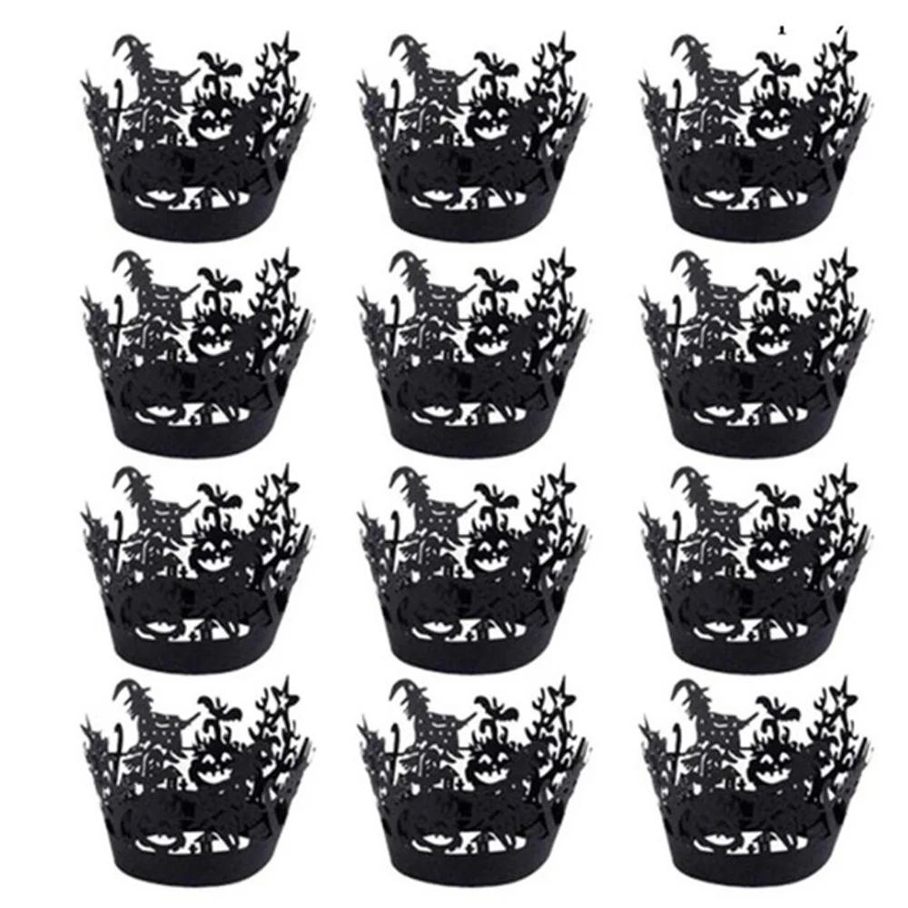 12pz Involucri per Cupcake di Halloween Ragnatela Involucri per Cupcake Carta per Muffin Decorazioni Topper per Torta Forniture per Feste a Tema Halloween