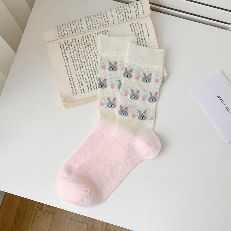Pink And White Socks Women'S Summer Mesh Hollow Cool Tube Socks Women'S Stacking Socks Cute Strawberry Girl Socks