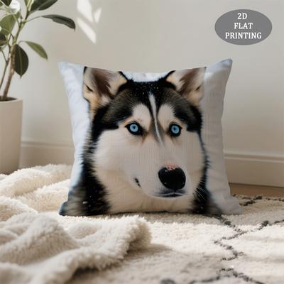 1 szt. Poszewka na poduszkę pluszową z psem rasy Husky - Wzór z pyszczkiem Siberian Husky, Miękka poszewka na poduszkę do kanapy, Odpowiednia do dekoracji sofy i łóżka