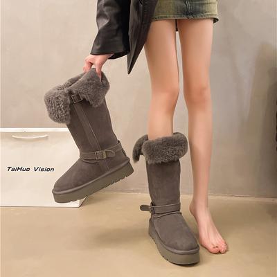 Thick-soled Gray Long-tube Snow Boots Women's 2025 New Winter Velvet Thickened Warm Northeast Cotton Shoes Women's Boots