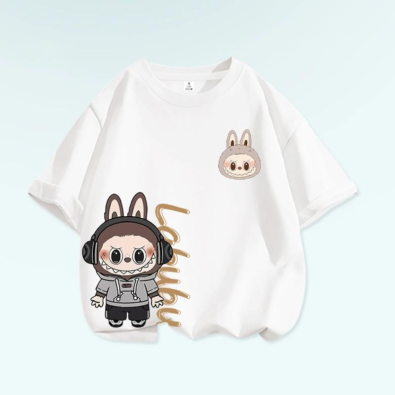 Tricou cu grafică de desene animate Monstru Elf Labubu pentru copii, imprimat, de vară, casual, pentru exterior, pentru fete, cu mânecă scurtă, top