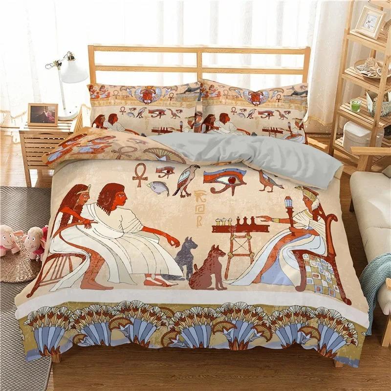 3D Ancient Egypt Tribe Decor Comforter Cover Set for Adult Women King Size Polyester Bedding Set Egyptian Print Duvet Cover Set