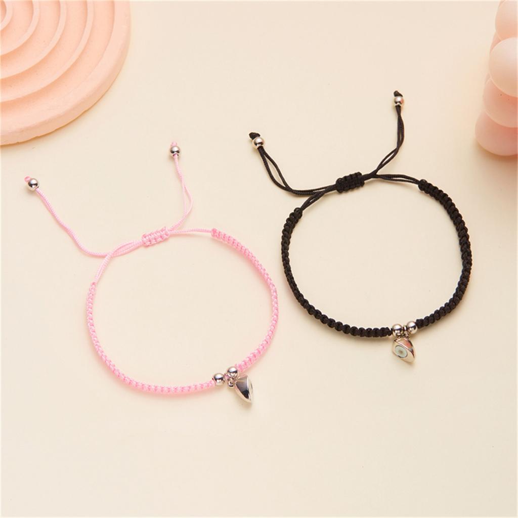 2Pcs/Set Magnetic Heart Attract Couples Love Bracelets For Women Men Handmade Braided Rope Adjustable Wristband Bracelet Jewelry