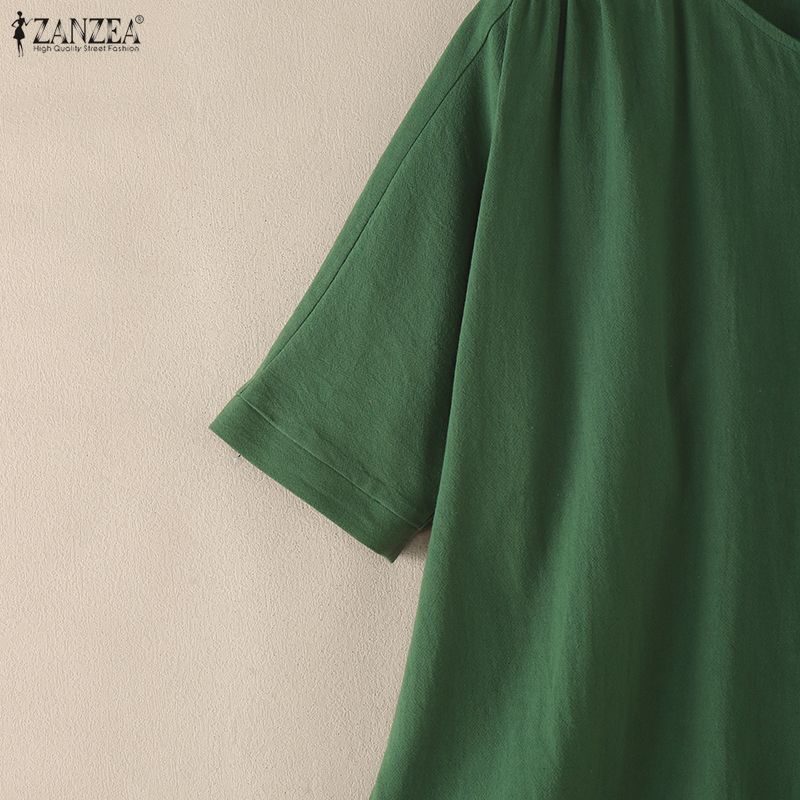 ZANZEA Dámská ležérní bavlněná halenka s kulatým výstřihem, jednobarevná, s 3/4 rukávem