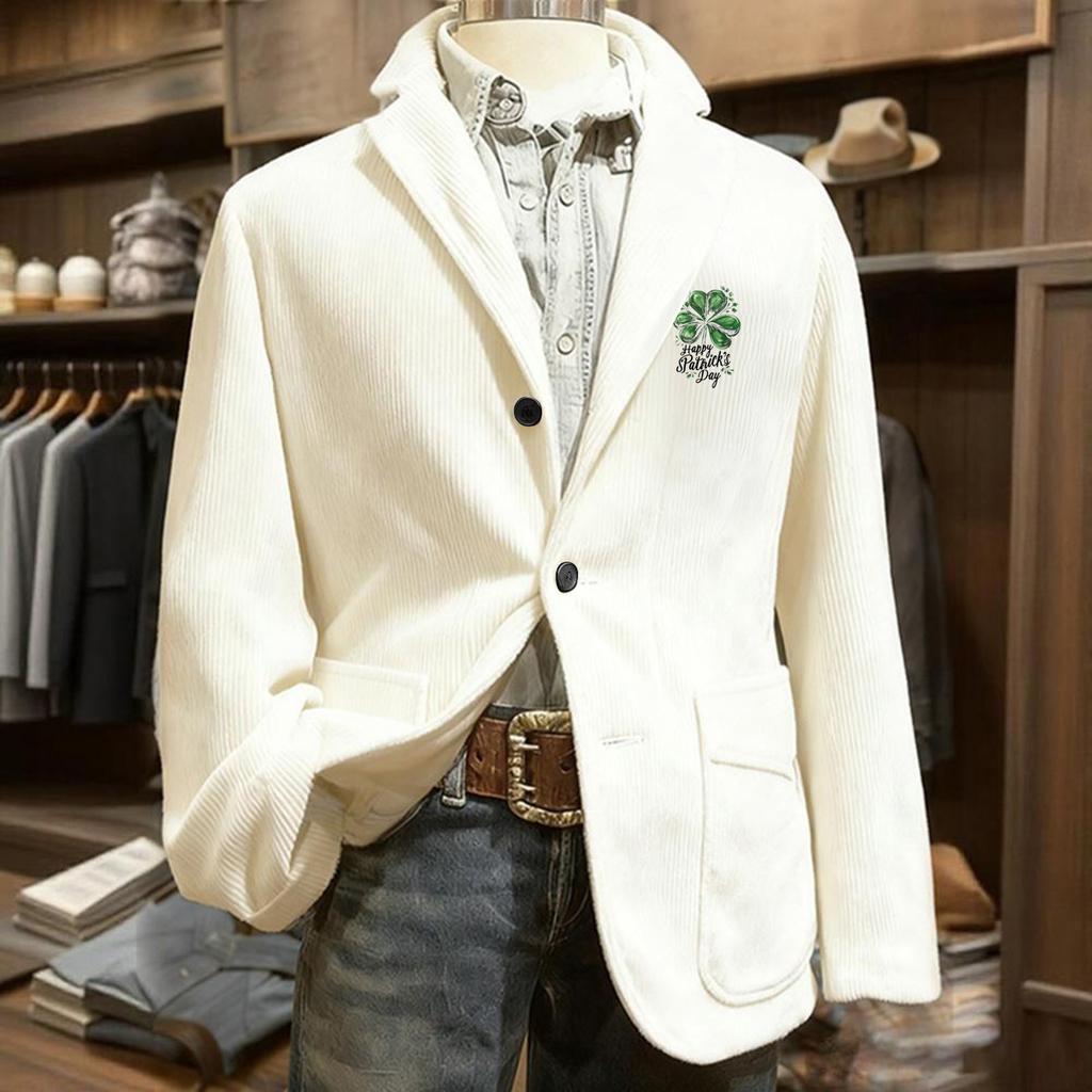 Men's Printed Corduroy Pocket Suit Jacket Cardigan Men's Casual Suit