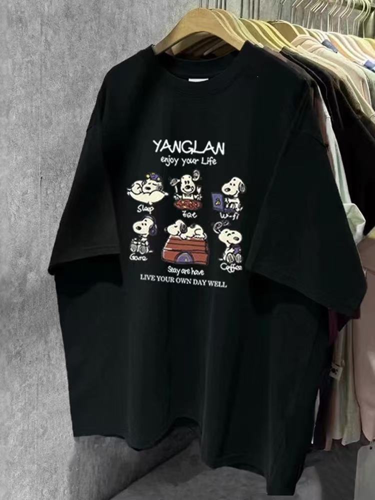 European and American popular loose minimalist printed short sleeves, pure cotton chic T-shirts, casual temperament, BF high-street clothing