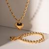 3D Heart Pendant Bead Necklace Gold Love Jewelry Elegant Women Accessories