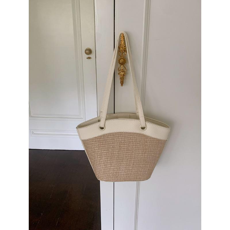 Straw bag women's vacation beach casual versatile retro vegetable basket shoulder bag fashion woven bag