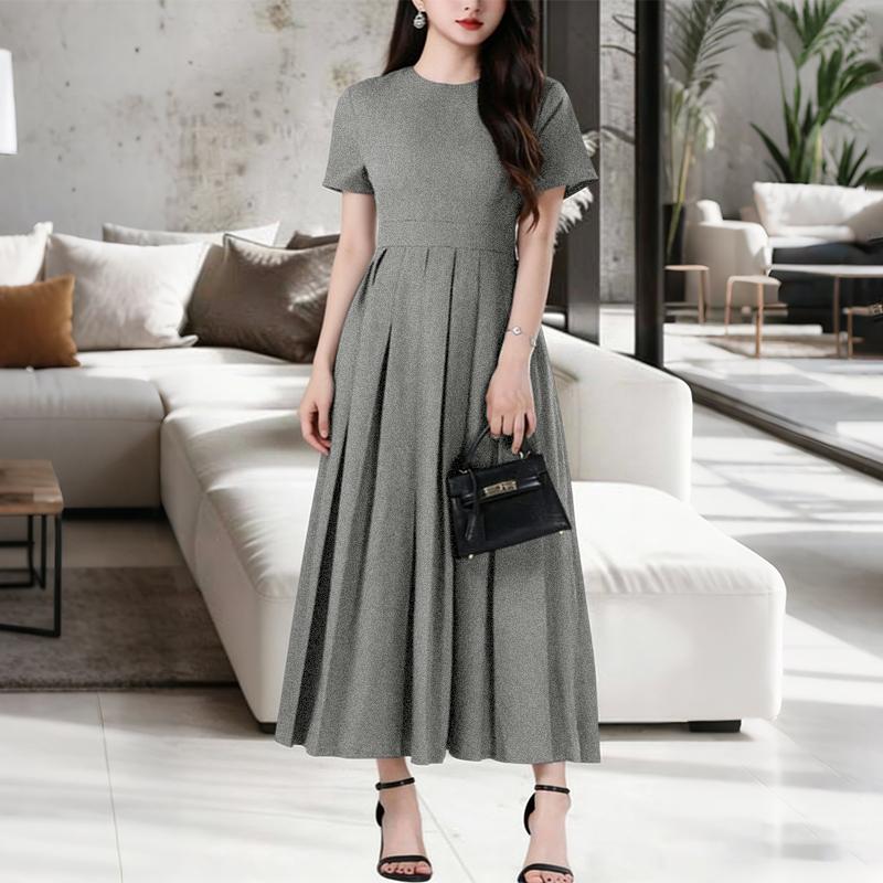 

ZANZEA Женское повседневное элегантное платье с круглым вырезом, летнее, с коротким рукавом S серый